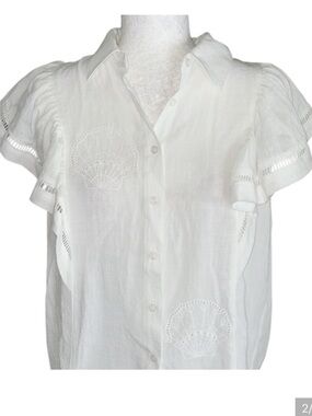 New Calypso White Short Sleeve Button-Front Women’s Blouse